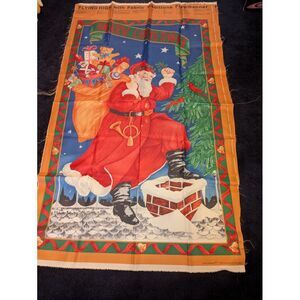 Vtg‎ Fabric Christmas Flag Banner Santa Claus Holiday Decoration 1994 Grannycore